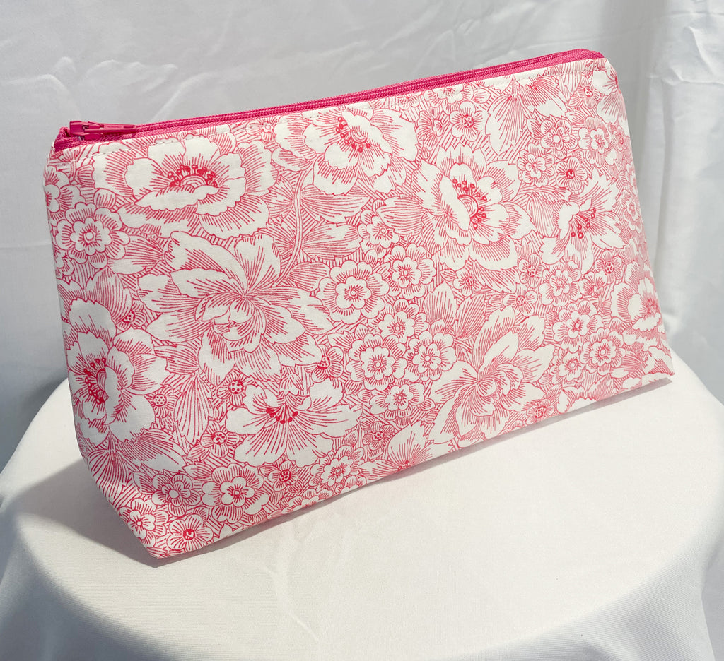 Pink and white flowers with pink lining Beauty Bag